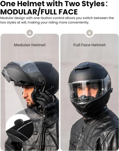 Miniatura 3 de ILM 159BT - Casco modular de motocicleta Bluetooth para 2-3 conductores, intercomunicador, casco abatible de cara completa, DOT con máscara facial