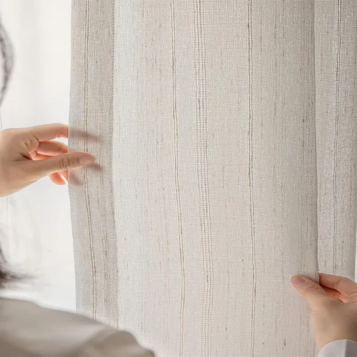 Miniatura 8 de Juego de 2 paneles de cortinas semitransparentes de 54 pulgadas de largo, cortinas plisadas a rayas para ventana, dormitorio, sala de estar, 2 Rayas