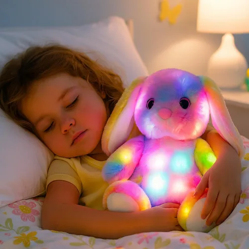 Miniatura 3 de Hopearl Conejo de peluche con luces LED colorido, flexible, con luces de noche que brillan en la oscuridad, para festival, cumpleaños, niños