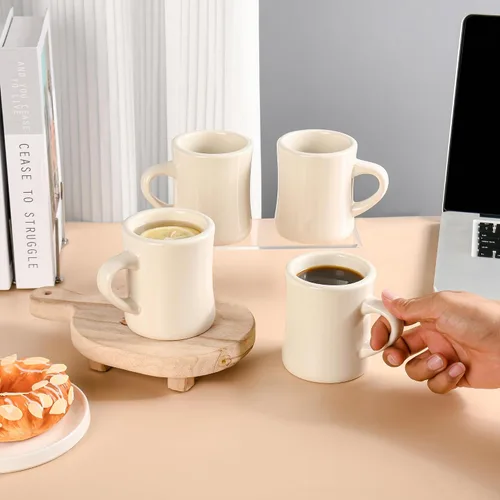 Miniatura 7 de BYCNZB Juego de 6 tazas de café de cerámica de 11 onzas para restaurante, comedor, granja, cafetería, hogar (crema)