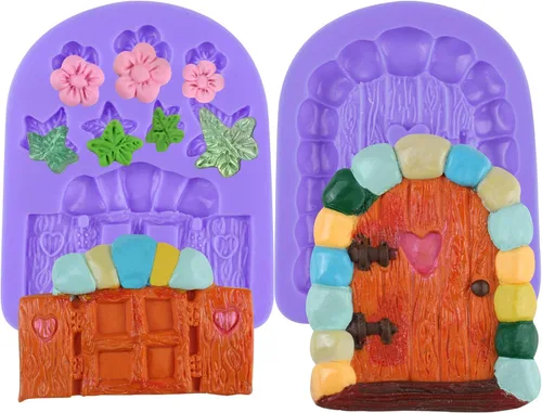 Miniatura 2 de Funshowcase Enchanted Vintage Fairy Garden - Molde de silicona para puerta y ventana de casa para Sugarcraft, chocolate, fondant, resina, arcilla