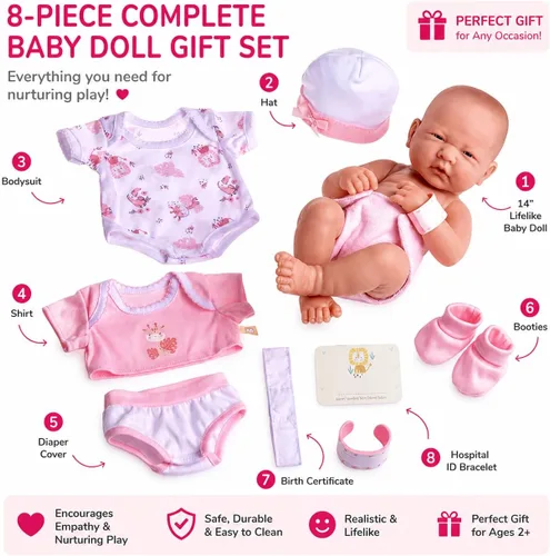 Miniatura 2 de Juego de regalo de muñeca bebé de 8 piezas JC Toys - La Newborn Nursery Muñeca realista de 14 pulgadas con accesorios Rosa A partir de 2 años