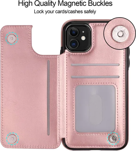 Miniatura 5 de HianDier - Funda tipo cartera para iPhone 11 de 6.1 pulgadas, funda protectora con ranuras para tarjeta de crédito, foto, piel sintética suave, Oro