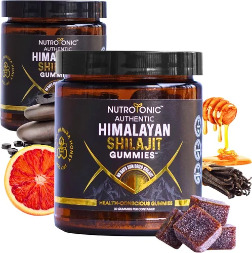 Miniatura 12 de Gomitas orgánicas SHILAJIT de NutroTonic Sin azúcar de caña, endulzadas con miel de manuka orgánica Fórmula limpia Ácido fúlvico natural