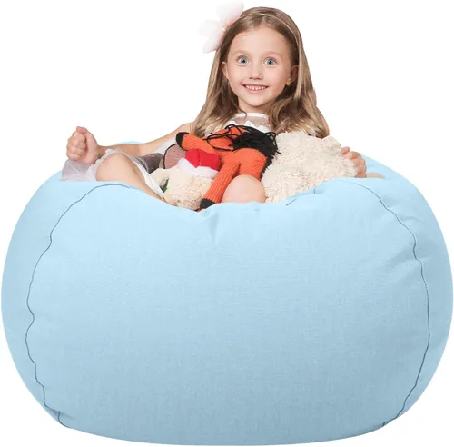 Miniatura 13 de WEKAPO Puf de almacenamiento de animales de peluche para niños, puf con cremallera rellenable para organizar juguetes de peluche, lona de algodón