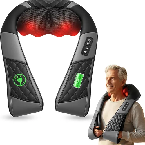 Miniatura 10 de COMFIER Masajeador de cuello inalámbrico con calor, almohada de masaje shiatsu de tejido profundo para aliviar el dolor de espalda y hombro amasado