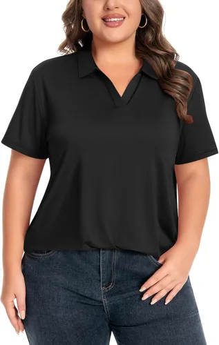 Idtswch Camisa polo de manga corta con cuello en V para mujer, de secado rápido, UPF 50+, informal, para trabajo, golf, talla XL - 6XL