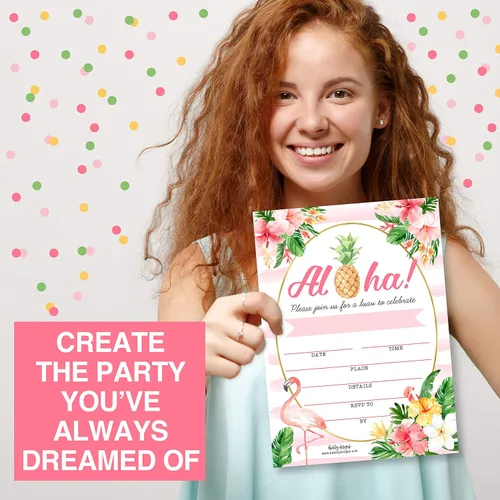 Miniatura 8 de Hadley Designs 25 invitaciones de fiesta en la piscina para niñas, invitaciones de cumpleaños tropicales hawaianas para niños y adultos, perfectas