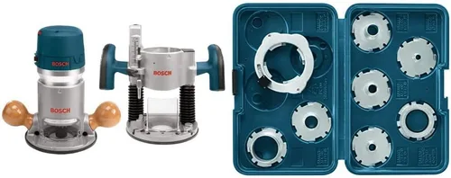 BOSCH Kit combinado de enrutador de madera 1617EVSPK + juego de guía de plantillas de enrutador BOSCH RA1128