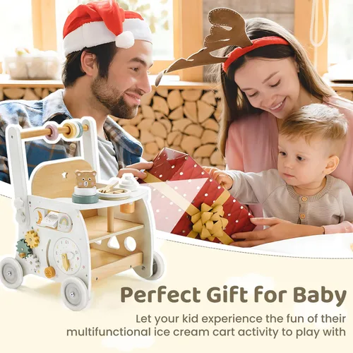 Miniatura 8 de labebe Andador de bebé de madera, Andador de empuje para bebé con muñeca, Andador de actividad con ruedas para niños de 18 meses +, velocidad