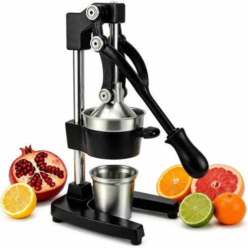 Exprimidor manual de cítricos de hierro fundido, exprimidor manual de naranja con taza y colador de acero inoxidable 304, prensa de granada de