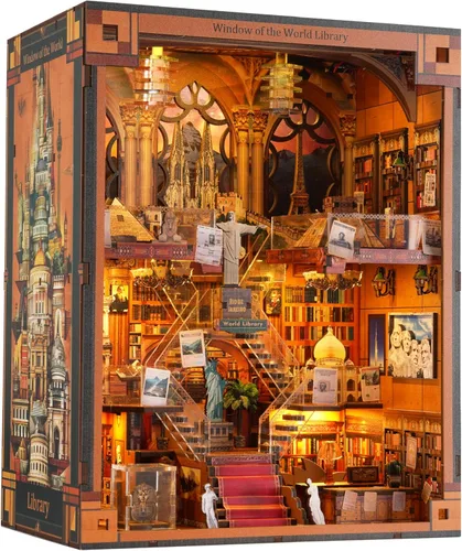 Miniatura 7 de Kit miniatura de la catedral perdida – Kit de casa en miniatura para adultos, adolescentes, casa de muñecas, estantería de libros con luz LED