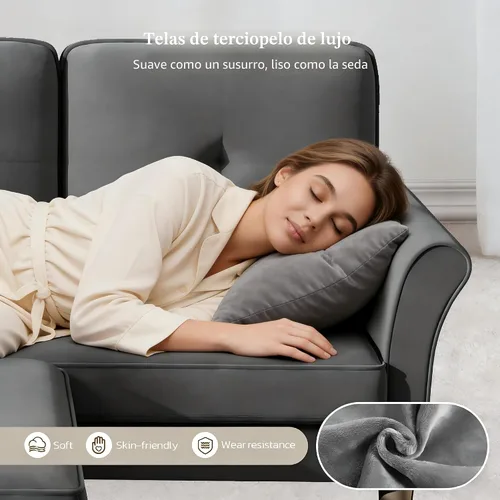 Miniatura 7 de Welzona Sofás seccionales para sala de estar, sofá moderno de terciopelo de 83 pulgadas, sofá en forma de L con otomana, sofá seccional pequeño