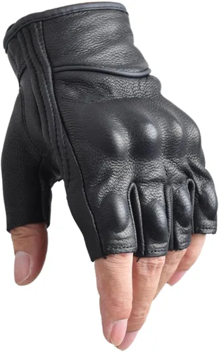 Miniatura 2 de Guantes de motocicleta de piel de cabra sin dedos para hombre, guantes de conducción transpirables para exteriores