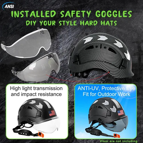 Miniatura 9 de Aolamegs Vented Carbon Fiber Pattern Hard Hat, ANSI Z89.1 Type 1 Class C Safety Helmet for Construction, OSHA Approved Work Hat with 6-Point Casco