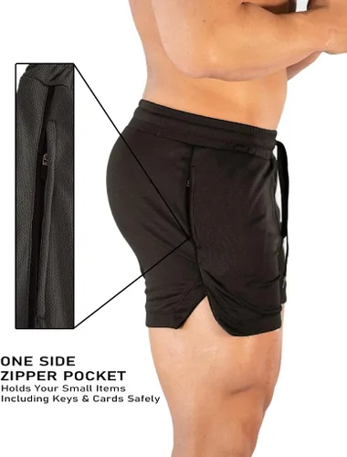 Miniatura 3 de FLYFIREFLY Pantalones cortos de entrenamiento de gimnasio para hombre, ligeros, atléticos, pantalones cortos para entrenamiento de culturismo