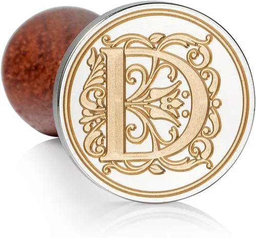 Miniatura 2 de Sello de cera Mceal, sello grande de 1 1/5" (30 mm) de diámetro, cabeza de latón plateado con mango de madera, serie de letras de estantería de la A