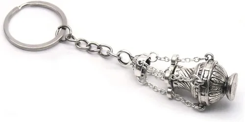 Miniatura 3 de Surakey Llavero con quemador de incienso de incensario, llavero de fe cristiana en tono plateado, regalo religioso, aleación de zinc, llavero