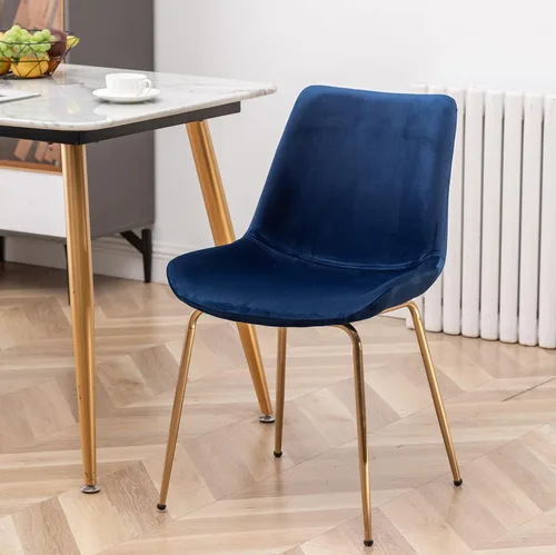 Miniatura 3 de R. Everett - Silla de comedor moderna de terciopelo con patas chapadas en oro duraderas, juego de 2, color azul