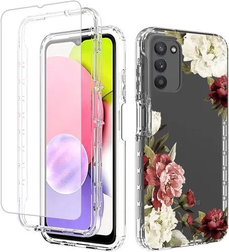Funda para Galaxy A03S/Samsung A03S A037U con protector de pantalla de vidrio templado, cuerpo completo, a prueba de golpes, lindo patrón floral