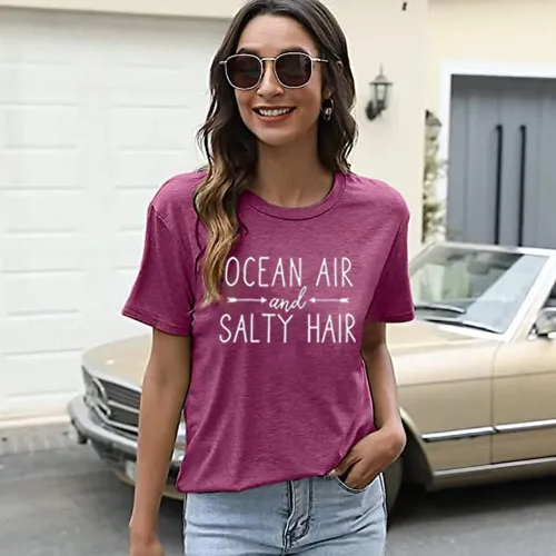 Miniatura 2 de Ocean Air and Salty Hair - Camiseta de manga corta para mujer, diseño gráfico casual