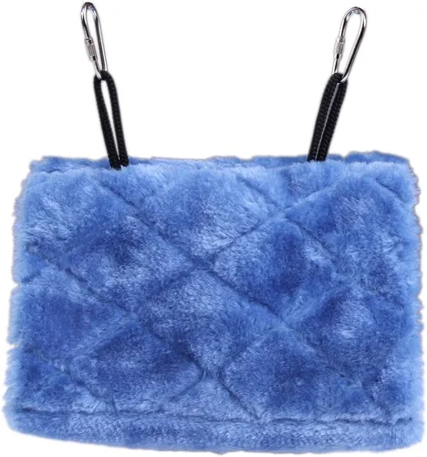 Miniatura 5 de Vktech® Hamaca de felpa para acurrucarse, cueva colgante, cabaña feliz, pájaro, loro, escondite, tamaño M (9.3 x 8.7 in) (azul)