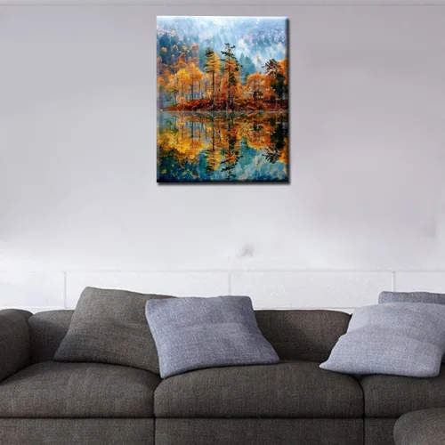 Miniatura 3 de Pintura enmarcada con árbol del bosque amarillo por números para adultos, niños, principiantes, kit de pintura de río de montaña, 16 x 20 pulgadas