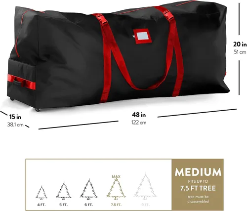 Miniatura 6 de ZOBER Bolsa de almacenamiento para árbol de Navidad con ruedas de tela Oxford 600D, se adapta a árboles artificiales de 7.5 pies, bolsa impermeable
