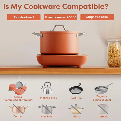 Miniatura 6 de CIARRA CATIH1A-O Cocina de inducción portátil, quemador eléctrico de encimera delgado con sensor táctil y tiempo digital, naranja 2-Naranja