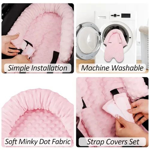 Miniatura 3 de Pea Pod Reposacabezas para Asiento de Coche para Bebés y Recién Nacidos con Fundas para Correas Ultra Suave de Tela de Minky con Puntos para Asiento