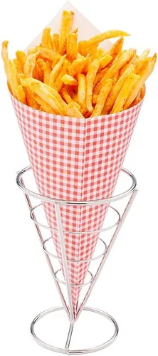Miniatura 9 de Restaurantware Soporte para papas fritas de 4 x 5 pulgadas, 1 soporte para freír – con 2 soportes para salsas, soporte de cono de acero inoxidable