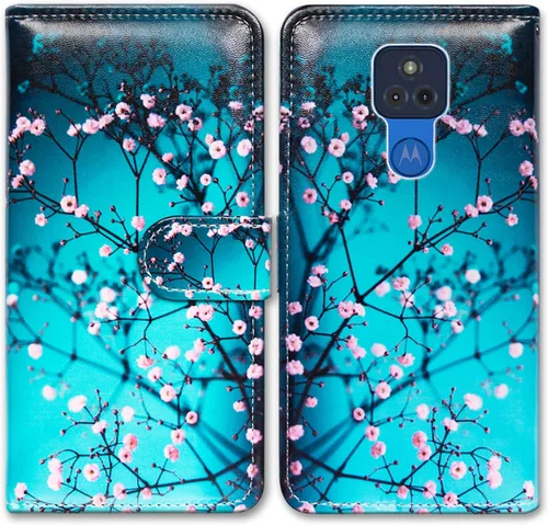 Bcov Funda para Moto G Play 2021 [no compatible con G Play 2020], funda de piel con tapa para teléfono con diseño de flor de ciruelo con ranura para