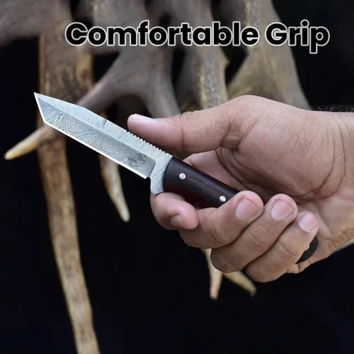 Miniatura 6 de Knives Ranch Cuchillo EDC Tanto hecho a mano de 7 pulgadas, hoja de acero de Damasco de espiga completa, cuchillo compacto para uso diario ranch