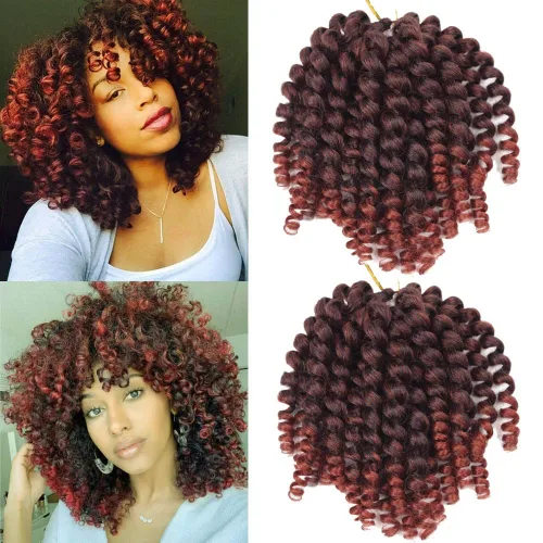 Miniatura 12 de Trenzas de ganchillo 2X Ringlet Jumbo Wand Curl 3 unids/lote 8 pulgadas 20 raíces Jamaicana Rizo en espiral trenzado trenzado sintético senegalés 1b