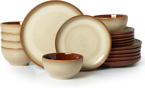 Miniatura 47 de Pokini - Juegos de vajilla de gres para cena, juego de platos y cuencos de cerámica, platos de cocina aptos para microondas y lavavajillas, platos
