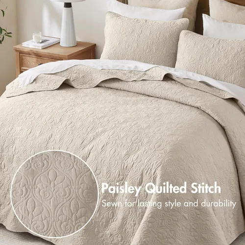 Miniatura 3 de Madison Park Quebec - Colcha acolchada reversible estilo damasco, ideal para todas las estaciones, juego de cama de colcha ligera y fundas a juego