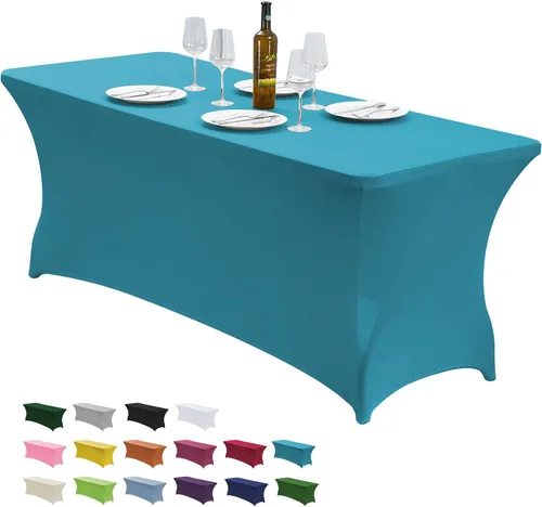 Miniatura 10 de CWK - Funda de mesa de elastano elástica impermeable de 6 pies para mesas rectangulares - Mantel elástico ajustado para mesas plegables, tela Rosa