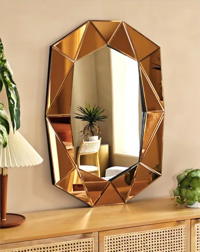 Miniatura 10 de Espejo de pared ovalado con forma de diamante, elegante marco de cristal, 40 x 28 pulgadas, color verde