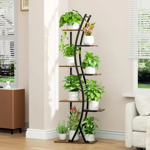 Miniatura 3 de MJOMKN Soporte para plantas de interior de 62 pulgadas con luces de crecimiento, estante alto de metal para plantas de 7 niveles, soporte esquinero
