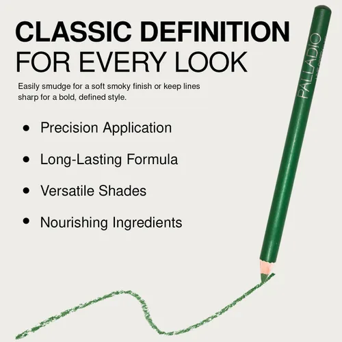 Miniatura 5 de Palladio Lápiz delineador de ojos de madera, forma de lápiz fina, fácil aplicación, fórmula firme pero suave, ojos perfectamente delineados, Verde