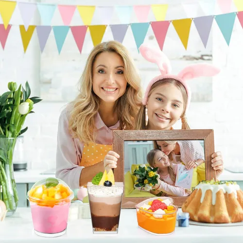Miniatura 2 de Paquete de 360 tazas de postre de 5 onzas y 6 onzas con tapas y cucharas, 3 estilos de vasos de plástico transparente para aperitivos, desechables