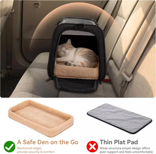 Miniatura 4 de PETSFIT Transportador de gatos de lados suaves con hebillas de seguridad patentadas, cremalleras bloqueables y correa de seguridad, transportador