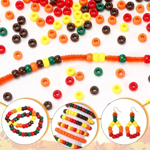 Miniatura 3 de UPINS 1200 cuentas de pony de otoño, cuentas de pony de Acción de Gracias para cabello, Acción de Gracias, suministros de decoración de fiesta