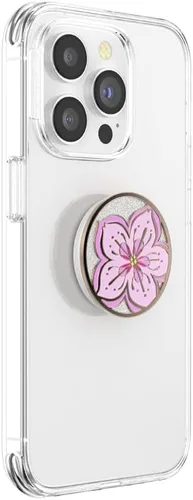 Miniatura 3 de PopSockets Agarre adhesivo para teléfono, soporte, soporte para teléfono, esmalte - flor de cerezo con purpurina Flor de purpurina