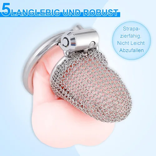 Miniatura 6 de Chastity Device - Juego de 3 anillos y bloqueo invisible de malla metálica para pene para adultos, juguetes sexuales BDSM, dispositivos de bondage