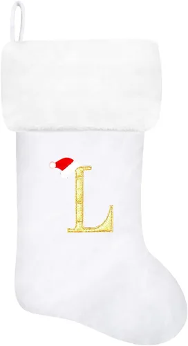 Miniatura 112 de Calcetines de Navidad bordados de 20 pulgadas con monograma, terciopelo negro con puño de felpa blanca supersuave, adornos clásicos para decoración