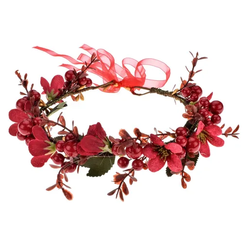 Miniatura 7 de Corona de Flores de Navidad Corona Floral de Bayas Rojas Corona de Piña Bosque Woodland Boda Diadema Banda para la Cabeza