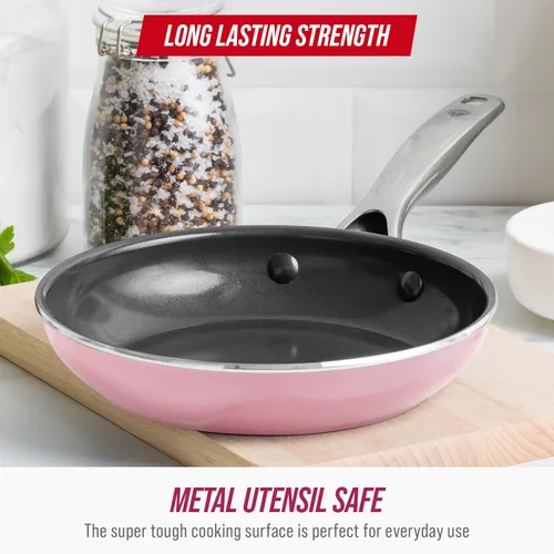 Miniatura 7 de Blue Diamond - Sartén antiadherente de cerámica con infusión de diamante de 8 pulgadas, sin PFAS y PFOA, apta para lavavajillas y horno, Rosa