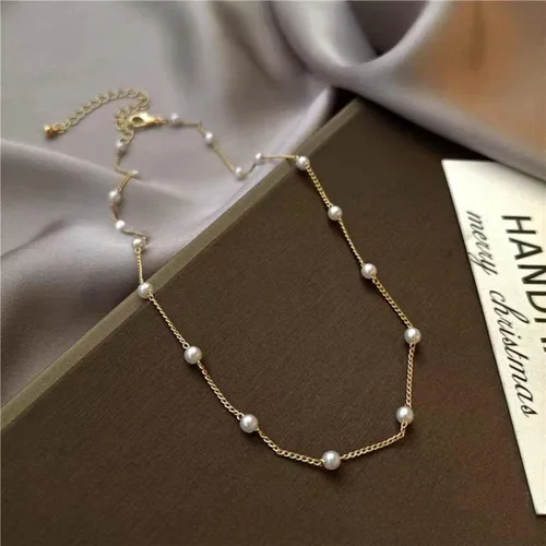 Miniatura 7 de Collares de perlas para mujer, gargantilla de perlas chapadas en oro de 14 quilates, collar de perlas de oro delicado, gargantilla de oro simple