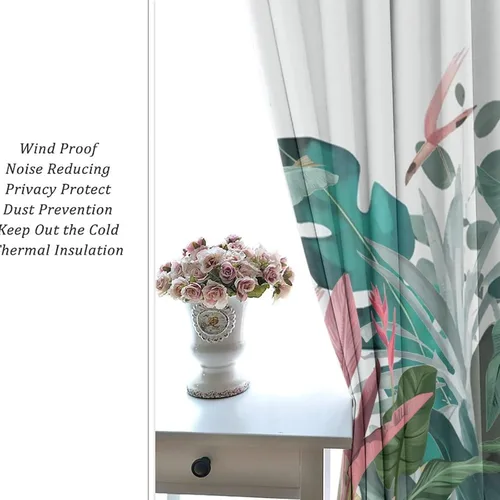 Miniatura 6 de Cortinas abstractas de hojas tropicales, acuarela tropical, hojas de palma, verano hawaiano, plátano, aislamiento térmico, cortinas completas